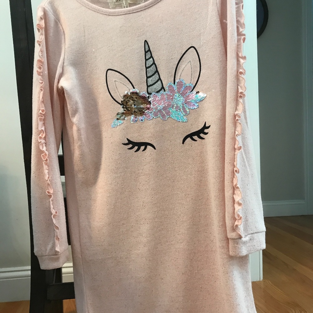 Girls dress size 10 pink with sequin unicorn.
